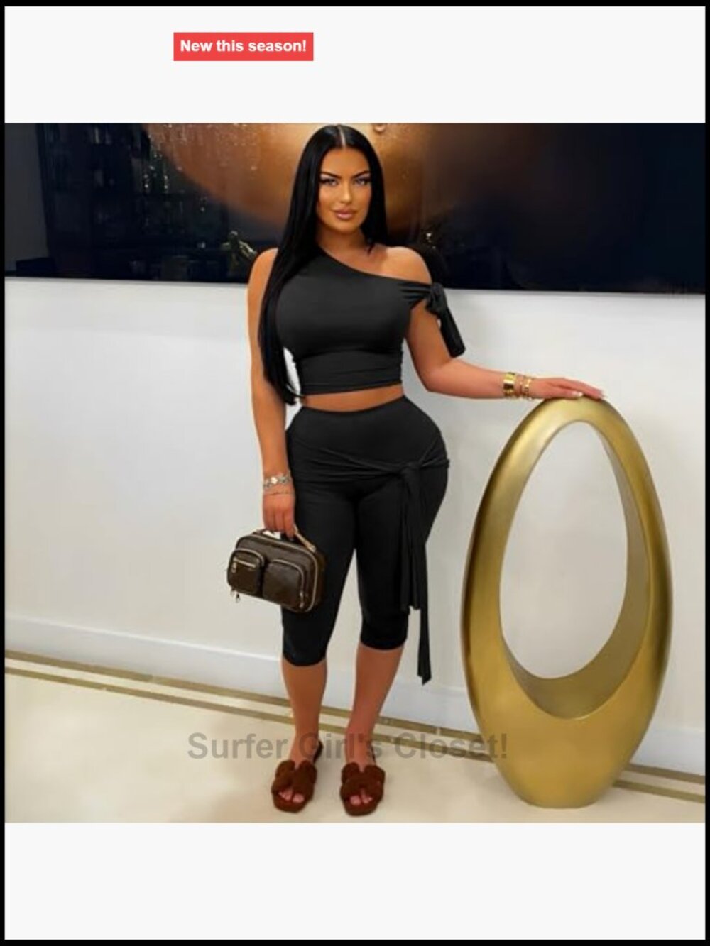 Sexy One Shoulder Capri Set Sleeveless Crop Top Bodycon Pant Set 2 Piece Outfit - Picture 2 of 7